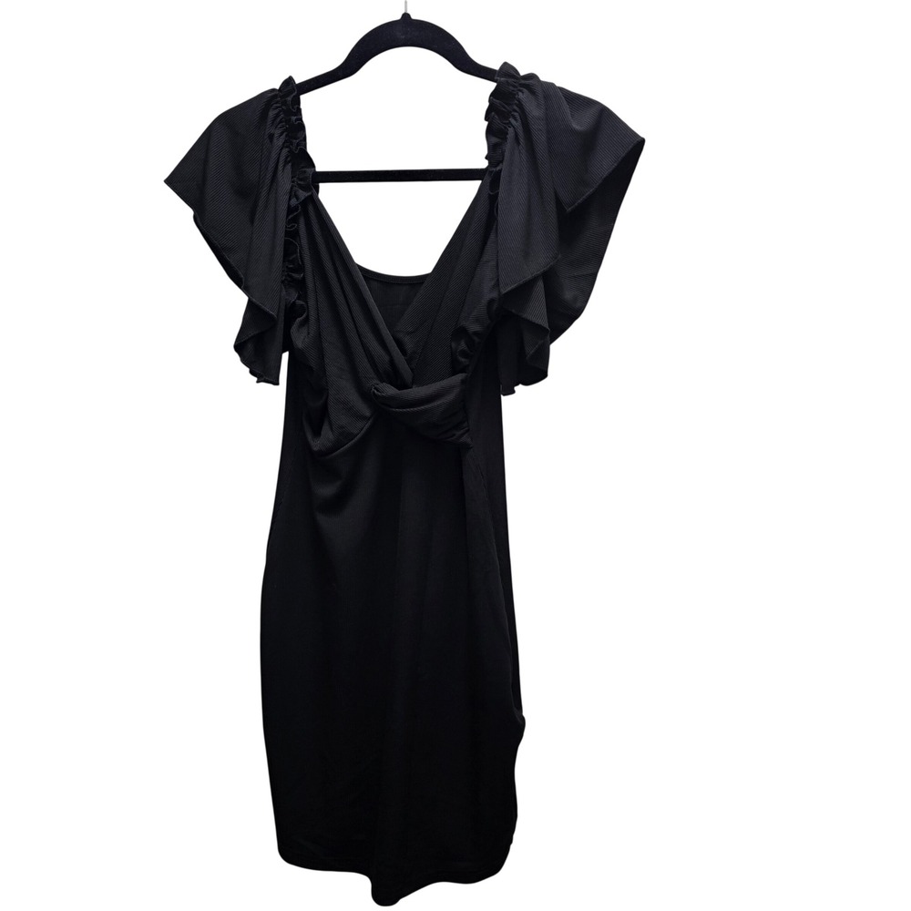 Black Ruffle Flutter Sleeve Dress Ruched Bust Empire Waist Romantic NWT Size M